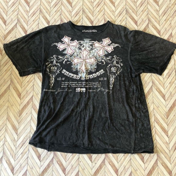 Pepe Jeans United Kingdom Gem Studded Graphic Tee Cross Black/Gray Size 3XL - Picture 4 of 8